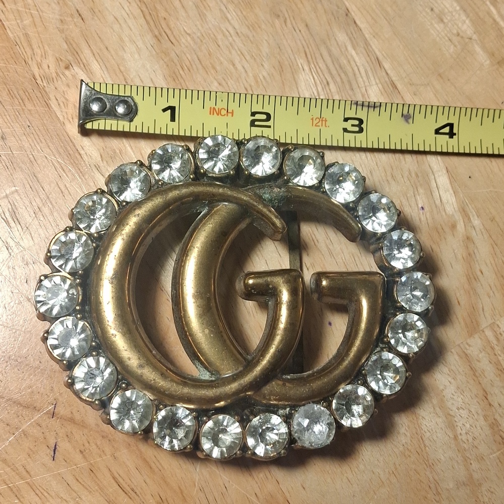 Double G Belt Buckle with Clear Crystals - Picture 7 of 8